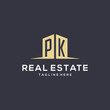 Monogram PK logo for construction with simple building shape icon design