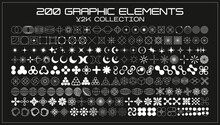 Retro Futuristic Elements For Design. Collection Of Abstract Graphic Geometric Symbols And Objects In Y2k Style. Templates For Pomters, Banners, Stickers, Business Cards
