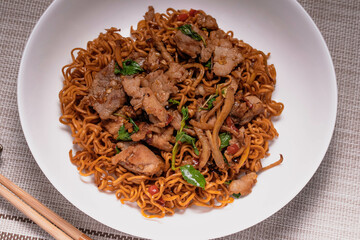 Poster - Spicy Stir Fried Instant Noodle with Pork and basil (Pad Kee Mao)