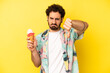 crazy bearded man feeling cross,showing thumbs down. ice cream and summer concept