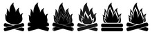 Bonfire Icons Silhouette Set. Campfire Icon. Vector Illustration Isolated On White Background.