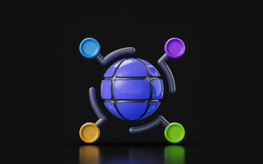 Wall Mural - globe sing with connectivity on dark background 3d render concept for things of internet network