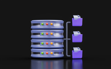 Wall Mural - storage sign with document folder on dark background 3d render concept for database server