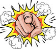 An illustration of a pop art comic book pointing cartoon hand with explosion
