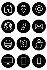 Wall Mural - Business contact icon set. Group of Communication symbols for web and mobile app. Round button style Vector illustration