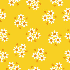 Wall Mural - Seamless pattern with white daisies and yellow background