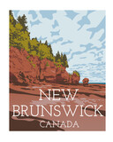Fototapeta  - New Brunswick Hopewell Rocks poster color vector graphic