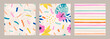 © Liliya - Set of abstract seamless patterns.Modern background with tropical leaves, flowers and hand drawn details.Vector illustration