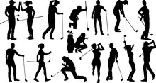 A Set Of Golfer Sports People Playing Golf In Various Poses