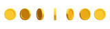 Fototapeta  - Rotating 3d gold coins, golden money set. Vector illustration