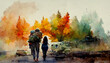 Abstract watercolor military veteran reuniting, generative ai