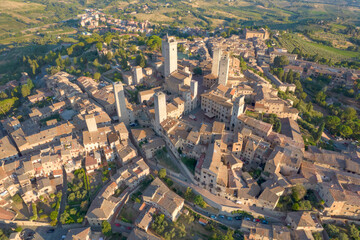 Aerial view of the town of San Gimignano Tuscany Italy