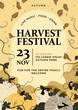 Autumn harvest festival design for flier, banner, poster, greeting cards, invitations with pumpkins, leaves on yellow background. Vector illustration.
