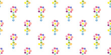 Seamless Polka Wallpaper With Cute Flower. Multicolor Circle. Watercolor Seamless Illustration. Color Birthday Confetti.Perfectly For Wrapping Paper, Wallpaper, Fabric, Texture And Other Printing.