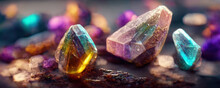 Crystals And Minerals From Gemstones Esoteric Spiritual Practice. Feng Shui, Reiki Therapy Concept. AI Generated Image.