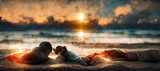 couple lying side by side in love on the beachrising Digital Art Illustration Painting Hyper Realistic