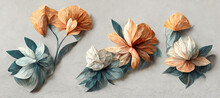 3d Render Abstract Cut Paper Flowers Isolated Digital Art Illustration Painting Hyper Realistic