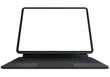 Modern tablet computer stand  keyboard with blank screen isolated on white background - front view