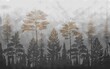 © yyeah - tree silhouettes forest view wallpaper design, landscape in the forest, oil painting, brush textured, pattern design, mural art.