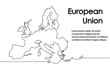 continuous line drawing of european union countries map. white background map for education, travel 