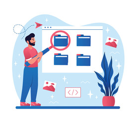 Wall Mural - man with files. work with information and electronic archive. analytical department of company colle