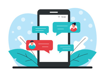 Wall Mural - chatting on internet. man and girl exchange messages online, social networks and instant messengers.