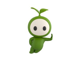 Sticker - Leaf Mascot character leaning against a wall in 3d rendering.