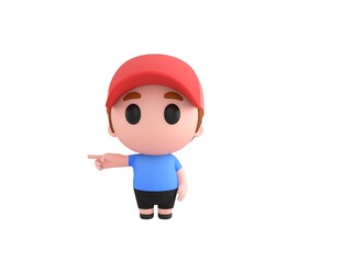 Wall Mural - Little Boy wearing Red Cap character pointing his finger to the left in 3d rendering.