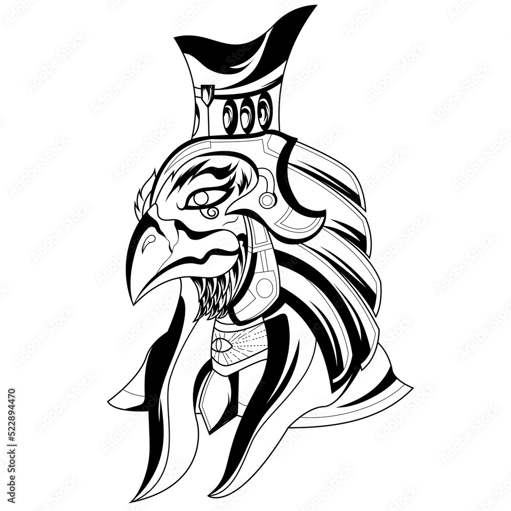 Vetor do Stock Horus Pharaoh God Face and head Egyptian Eagle tattoo style  artwork collection. Ancient Egyptian god Horus in the guise of a man with a  falcon head | Adobe Stock, image size:1000x1000
