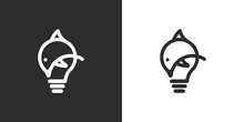 Logo Light Bulb And Dolphin. Modern Logo Minimalism From Lines
