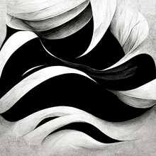 Modern Abstract Dynamic Shapes Black And White Background With Grainy Paper Texture. Digital Art.