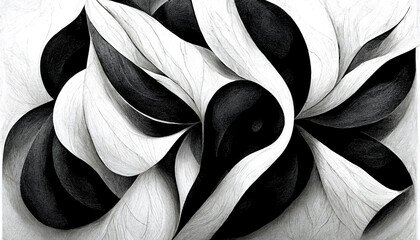Wall Mural - Modern abstract dynamic shapes black and white background with grainy paper texture. Digital art.