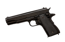 Handgun Isolated On Transparent Background. PNG. Side View