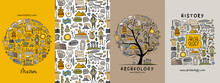 Archelogy, Historic Concept Arts Collection. Frame, Background, Tree. Set For Your Design Project - Cards, Banners, Poster, Web, Print, Social Media, Promotional Materials. Vector Illustration