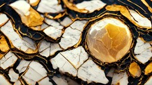 Marble Gold Fractal Textures. Broken Stones. Luxury Abstract Solid Shapes. Black Marble. White Marble. 3d Render, 3d Illustration