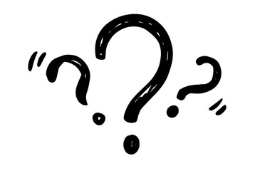 Cute vector hand drawn black and white question mark sign symbol illustration set collection in scribble comic doodle style on white background.