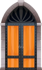 Sticker - Cartoon medieval castle gates and doors, vector