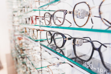 Wall Mural - Glasses shop. Eyeglasses or spectacles, vision eyewear, with lenses. 