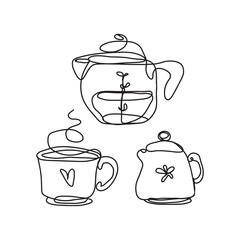 Wall Mural - line art coffee tea-01