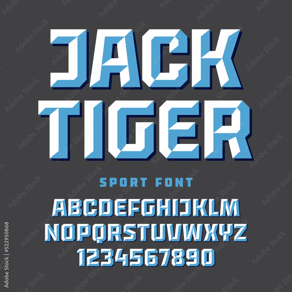 Beveled font, classic style geometric sport team logo type, upper case ...