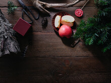 Christmas Flatlay With Decoration, Fir Branch And Gifts