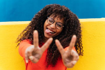 young happy woman smiling and having fun outdoor.