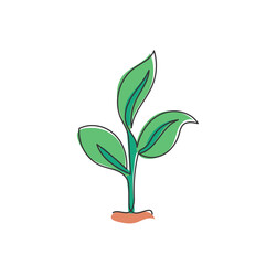 Wall Mural - one single line drawing of natural green organic plantation for farming logo identity. plant bud eco