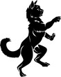 A pet cat animal in a rampant heraldic coat of arms pose standing on hind legs