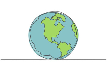 Wall Mural - round earth globe. continuous one line drawing of world map minimalist vector illustration design on