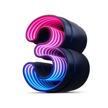 3d Number With Colorful Neon Light Inside, 3d Rendering