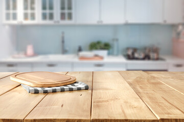 Canvas Print - Desk of free space and kitchen interior. 