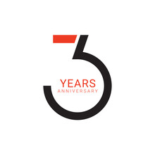3, 3rd Years Anniversary Logo, Vector Template Design Element For Birthday, Invitation, Wedding, Jubilee And Greeting Card Illustration.