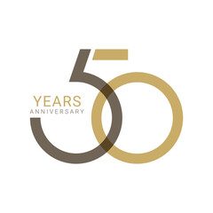 50th, 50 years anniversary logo, golden color, vector template design element for birthday, invitati