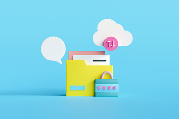 Wall Mural - data protection cloud storage business technology cloud computing service and technology file upload